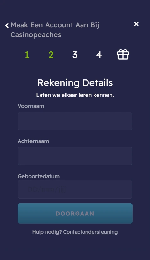 Vul voornaam, achternaam en geboortedatum in voor registratie