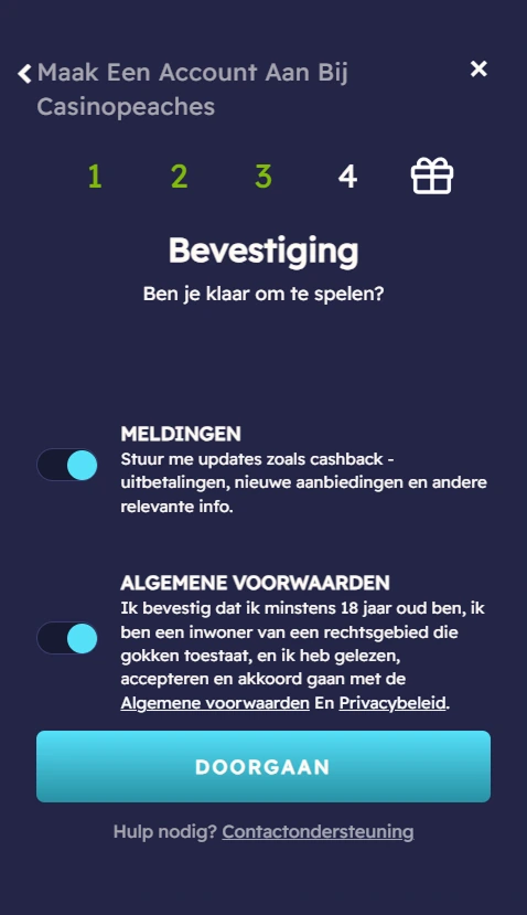 Bevestig meldingen en voorwaarden om account aan te maken