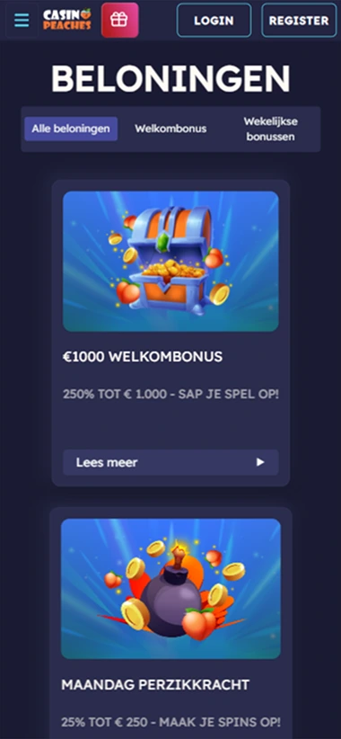 Overzicht van welkomstbonus en andere casinobonussen bij Casinopeaches