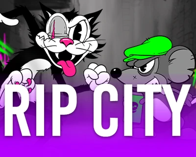 RIP City slot met kattenkarakters en zwart-witte animaties